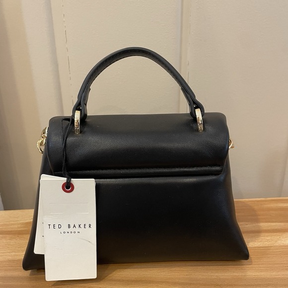 NWT Ted Baker Leather Poppy Mini Satchel Bag Purse Crossbody Black Top Handle - Picture 13 of 13